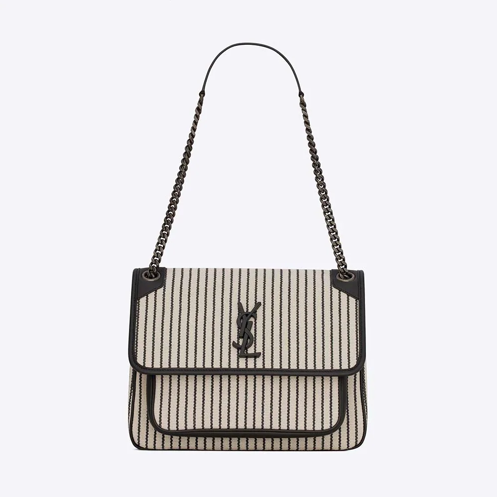 Saint Laurent YSL Niki Medium Chain Bag in Canvas for Women in Black
