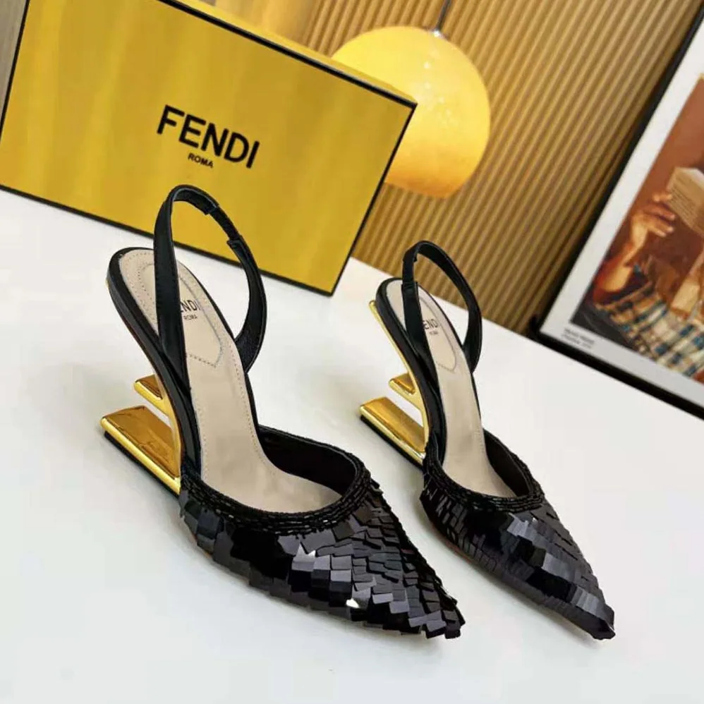 Fendi Colibrì Lite Black Sequin High for Women in heeled Slingbacks Fendi Colibrì Lite Black Sequin High for Women in heeled Slingbacks