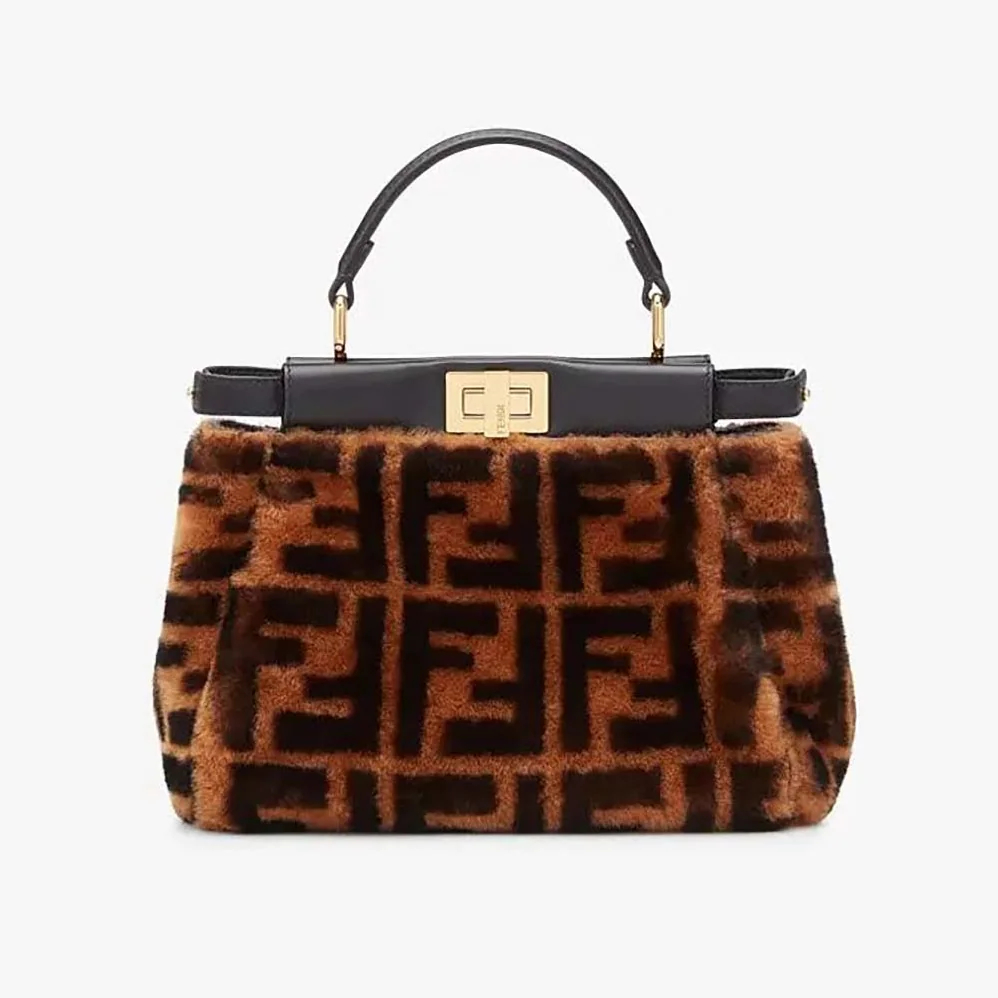 Fendi Peekaboo Iconic Mini Brown Sheepskin Bag for Women