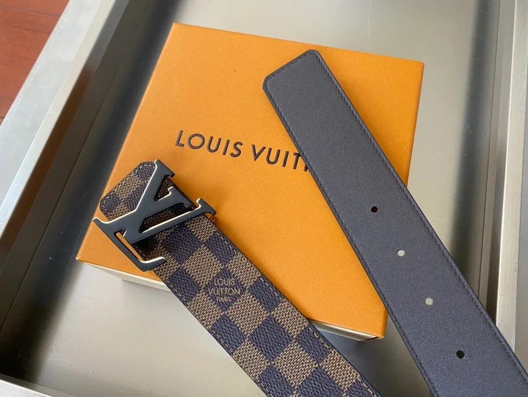 Louis Vuitton Initiales Reversible LV Belt with Damier Ebene Canvas Gold Toned Hardware Louis Vuitton Initiales Reversible LV Belt with Damier Ebene Canvas Gold Toned Hardware
