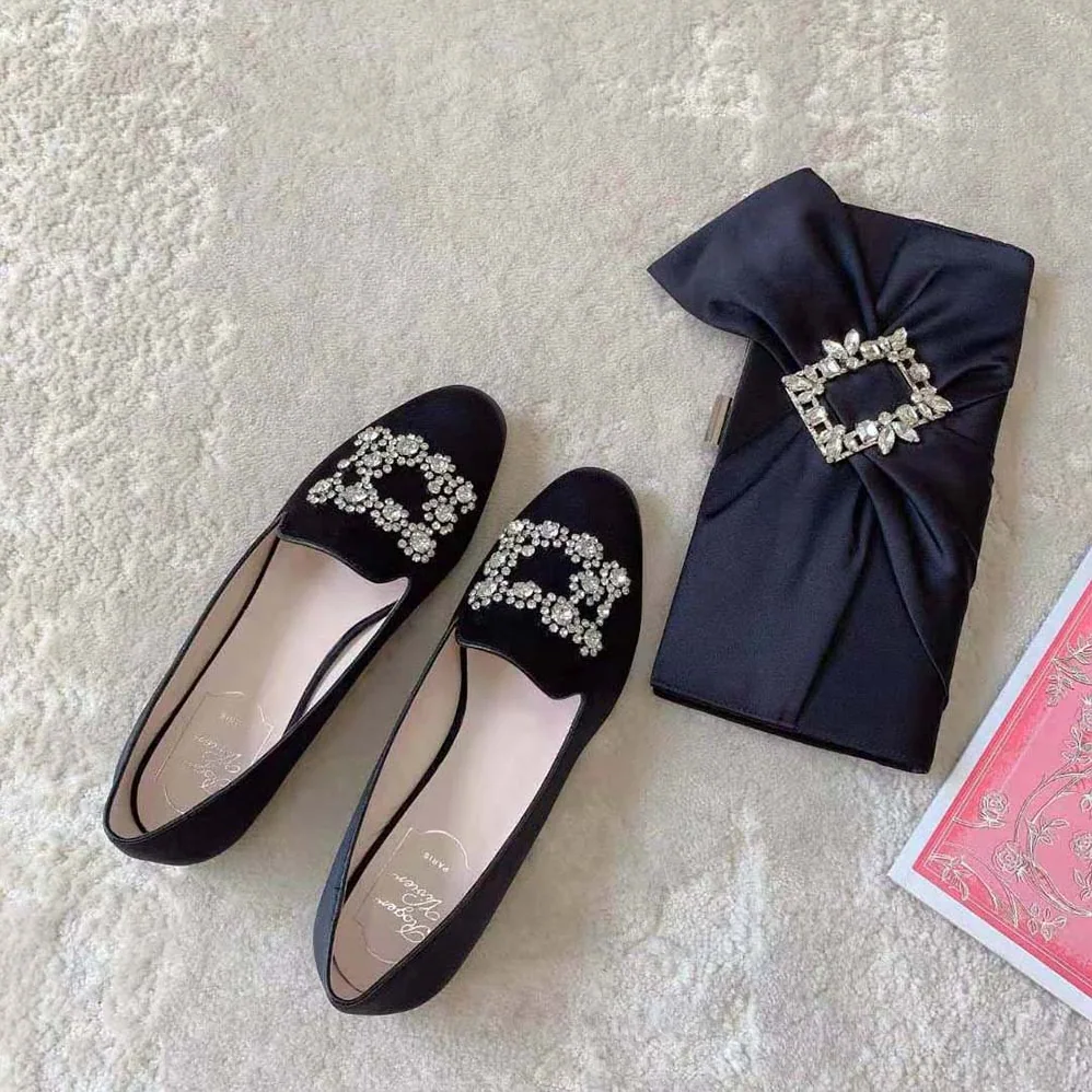 Roger Vivier Flower Strass Embroidered Buckle Loafers in Satin for Women Roger Vivier Flower Strass Embroidered Buckle Loafers in Satin for Women
