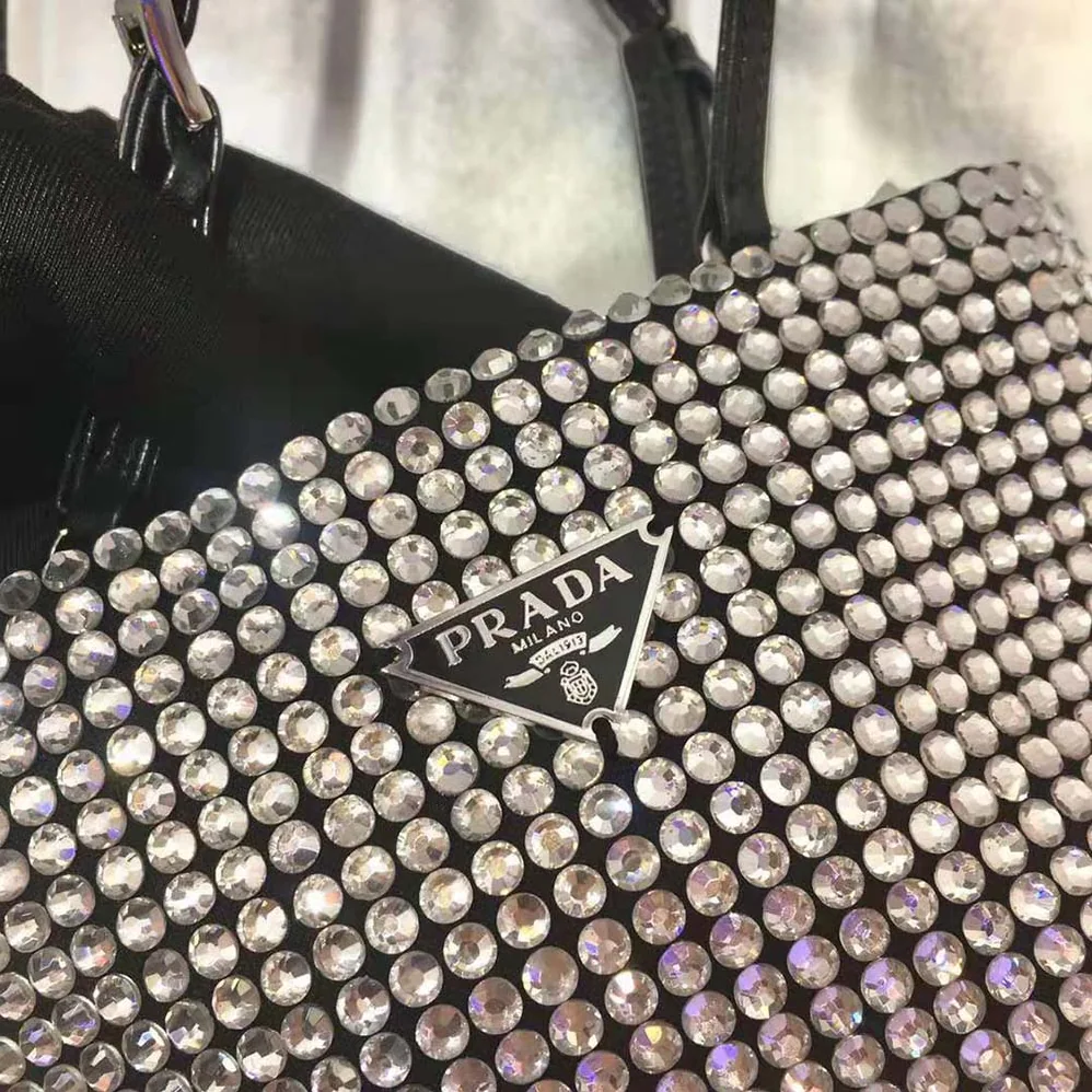 Prada Satin Handbag with Crystals for Women in Black