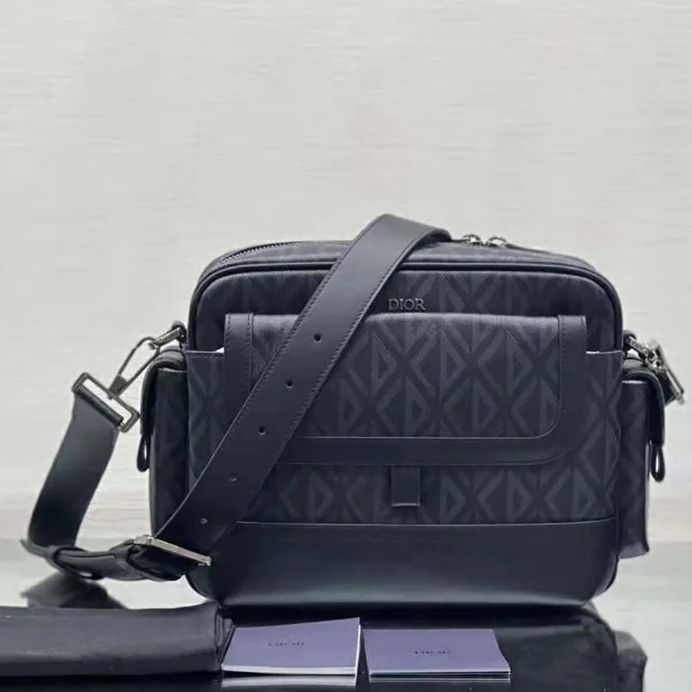 Dior Hit the Road Messenger Pouch Black CD Diamond Canvas and Smooth Calfskin for Men