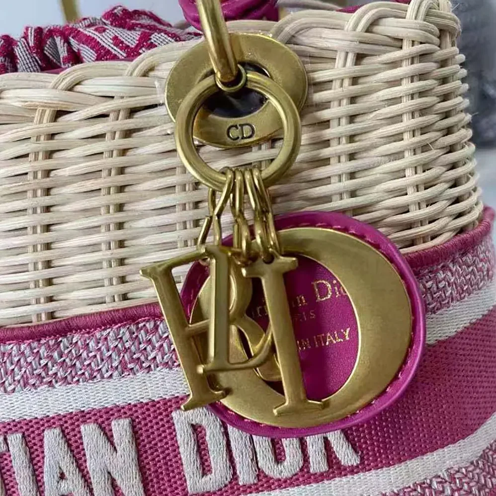 Dior Medium Lady Dior Bag Natural Wicker and Pink Dior Oblique Jacquard for Women Dior Medium Lady Dior Bag Natural Wicker and Pink Dior Oblique Jacquard for Women