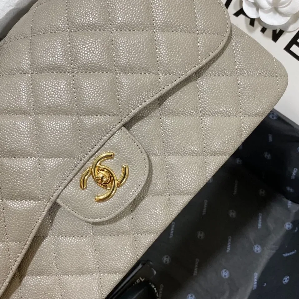Chanel Classic Flap Bag Large Crossbody in Grey Gold Hardware
