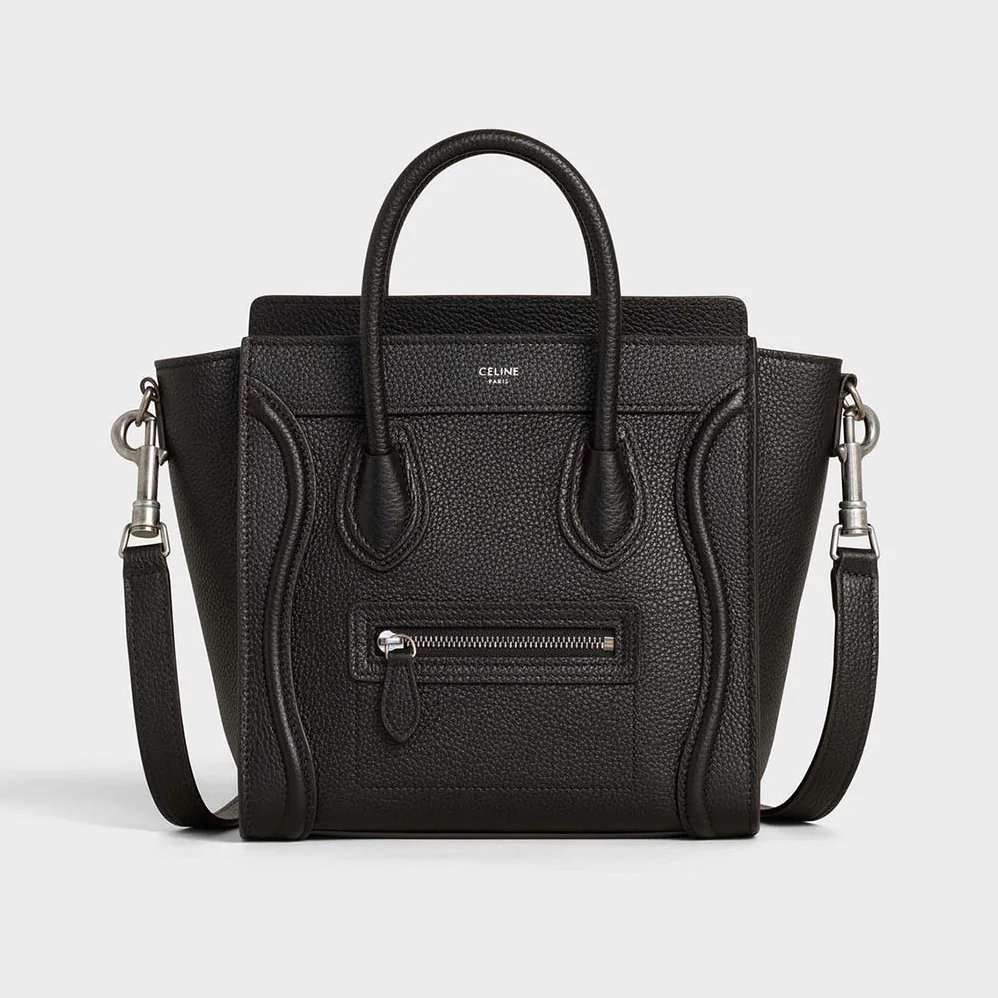 Celine Nano Luggage Bag in Drummed Calfskin for Women in Black