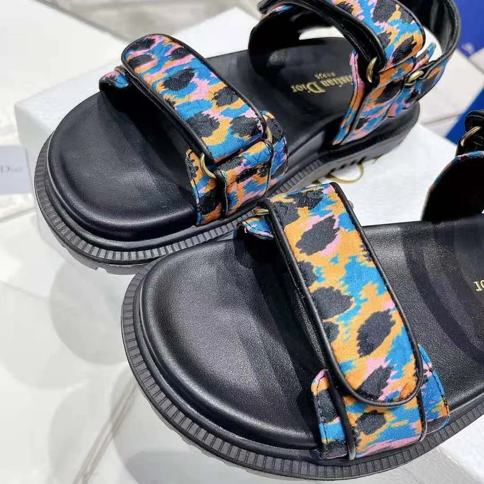Dior Dioract Sandal Blue Multicolor Mizza Printed Silk for Women