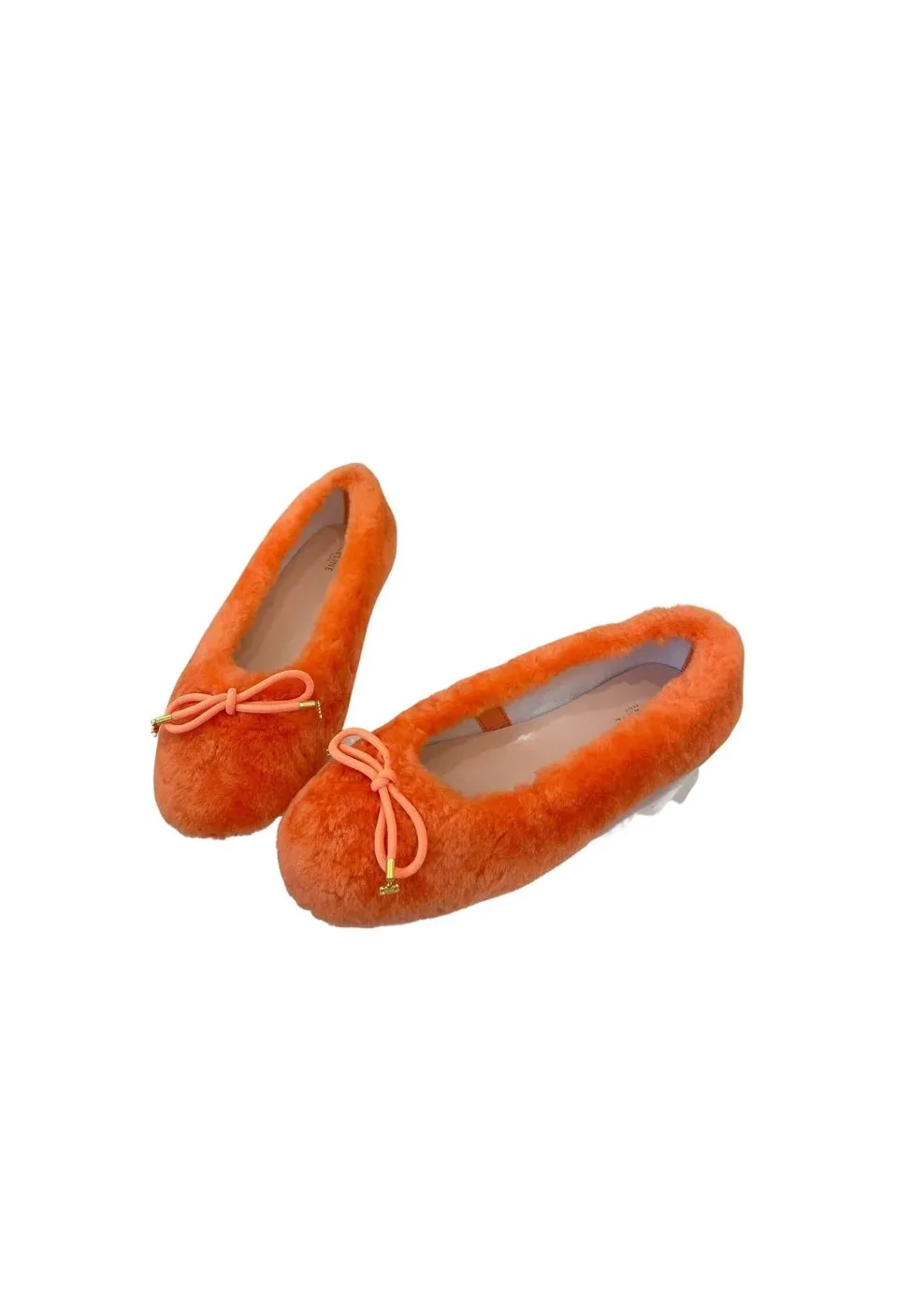 Celine Les Ballerines Celine Ballerina With Triomphe Laces And Fur Orange
