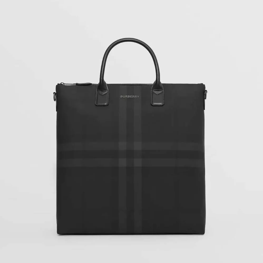 Burberry Charcoal Check and Leather Tote for Men in Black