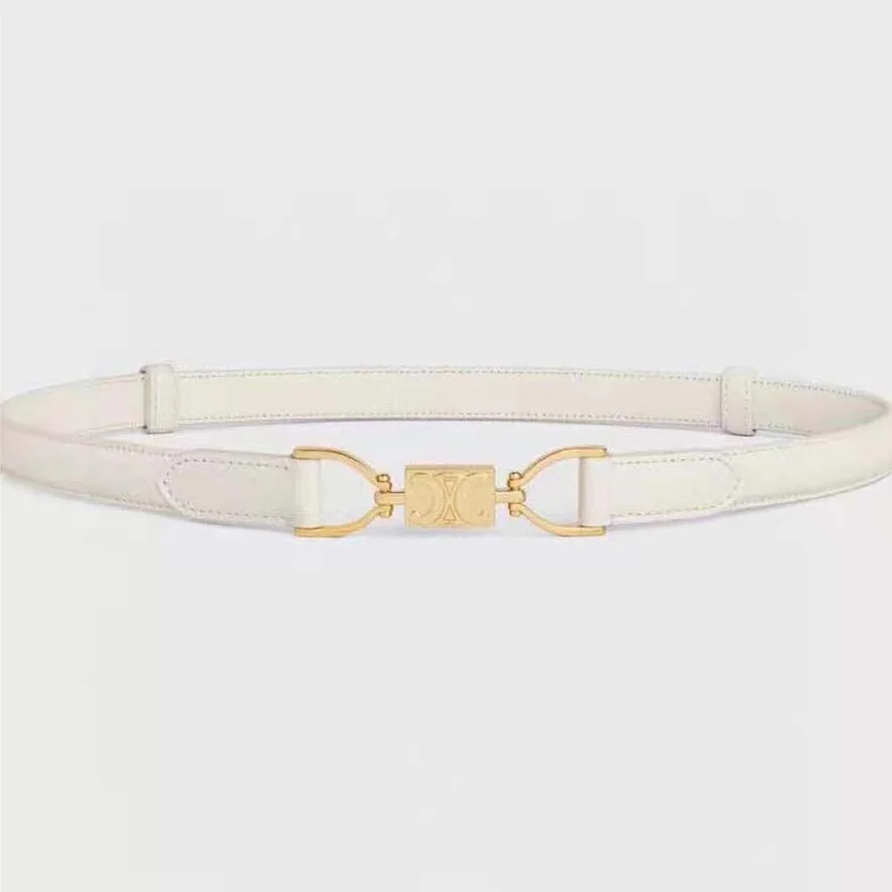 Celine Small Block Triomphe Belt in Taurillon Leather for Women in White Celine Small Block Triomphe Belt in Taurillon Leather for Women in White