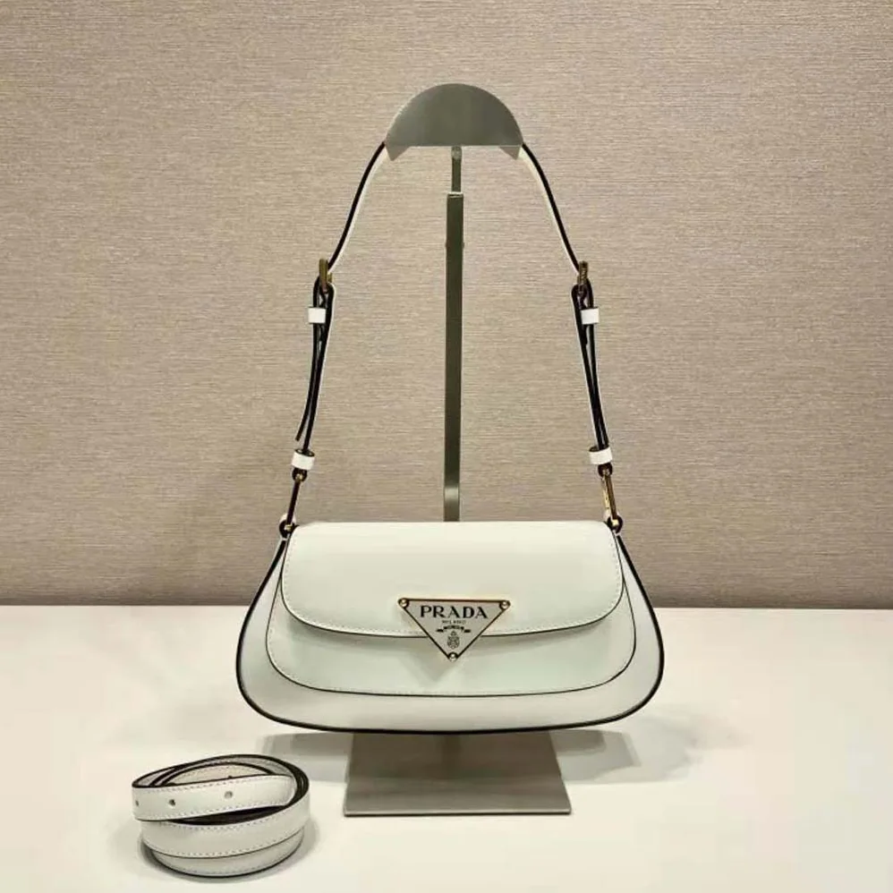 Prada Brushed Leather Shoulder Bag for Women in White