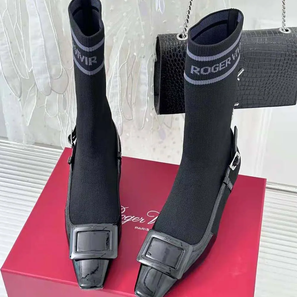 Roger Vivier Belle Vivier Sock Lacquered Buckle Ankle Boots in Patent Leather for Women in Black Roger Vivier Belle Vivier Sock Lacquered Buckle Ankle Boots in Patent Leather for Women in Black