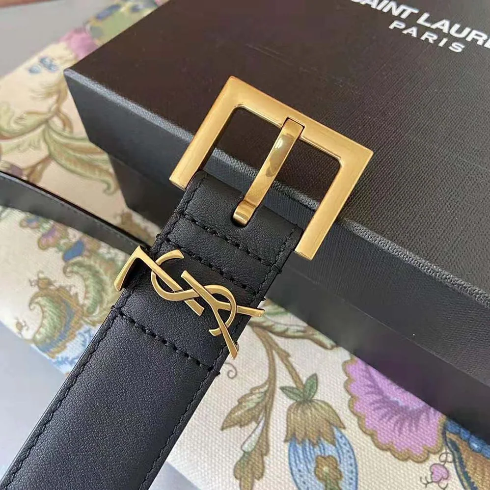 Saint Laurent YSL Monogram Narrow Belt with Square Buckle in Lacquered Leather for Women Saint Laurent YSL Monogram Narrow Belt with Square Buckle in Lacquered Leather for Women