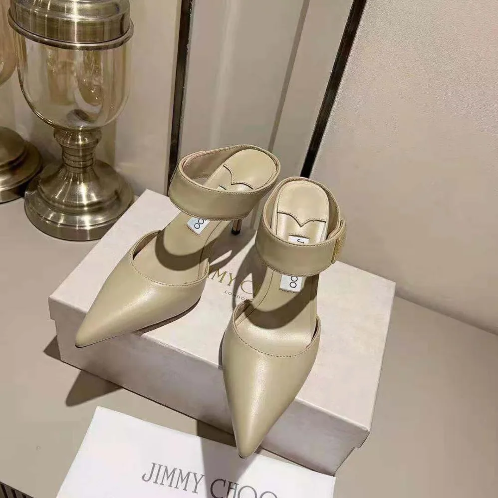 Jimmy Choo Nell Mule 85 Taupe Calf Leather Mules for Women