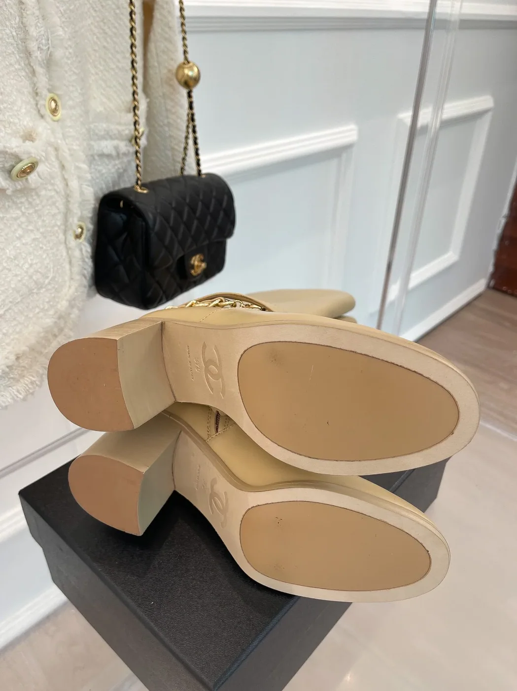 Chanel Lace in Up With Chain Beige / Chanel Lace in Up With Chain Beige /
