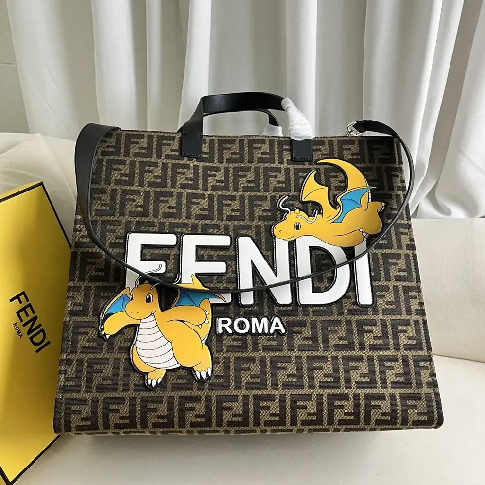 Fendi Shopper FENDI x FRGMT x POKÉMON Brown FF Fabric Bag for Unisex Fendi Shopper FENDI x FRGMT x POKÉMON Brown FF Fabric Bag for Unisex
