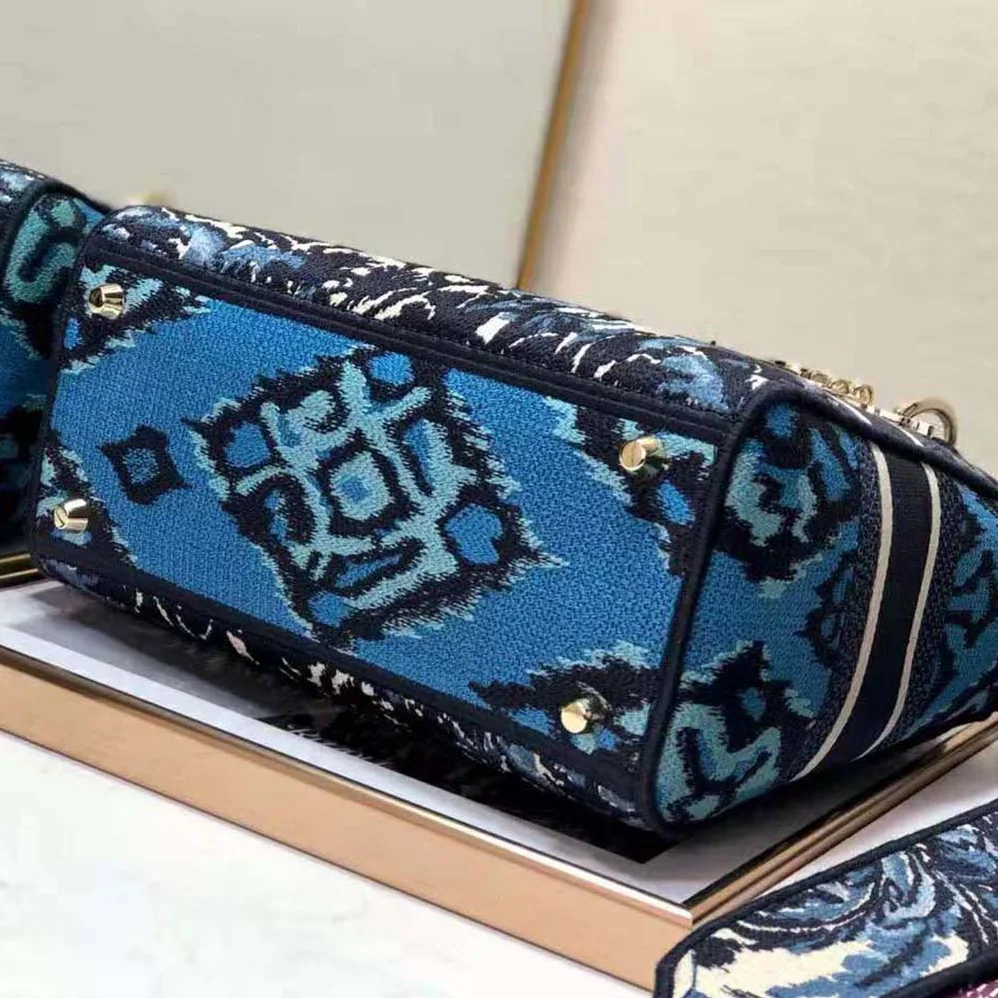 Dior Medium Lady D-lite Bag Blue Dior Palms Embroidery for Women
