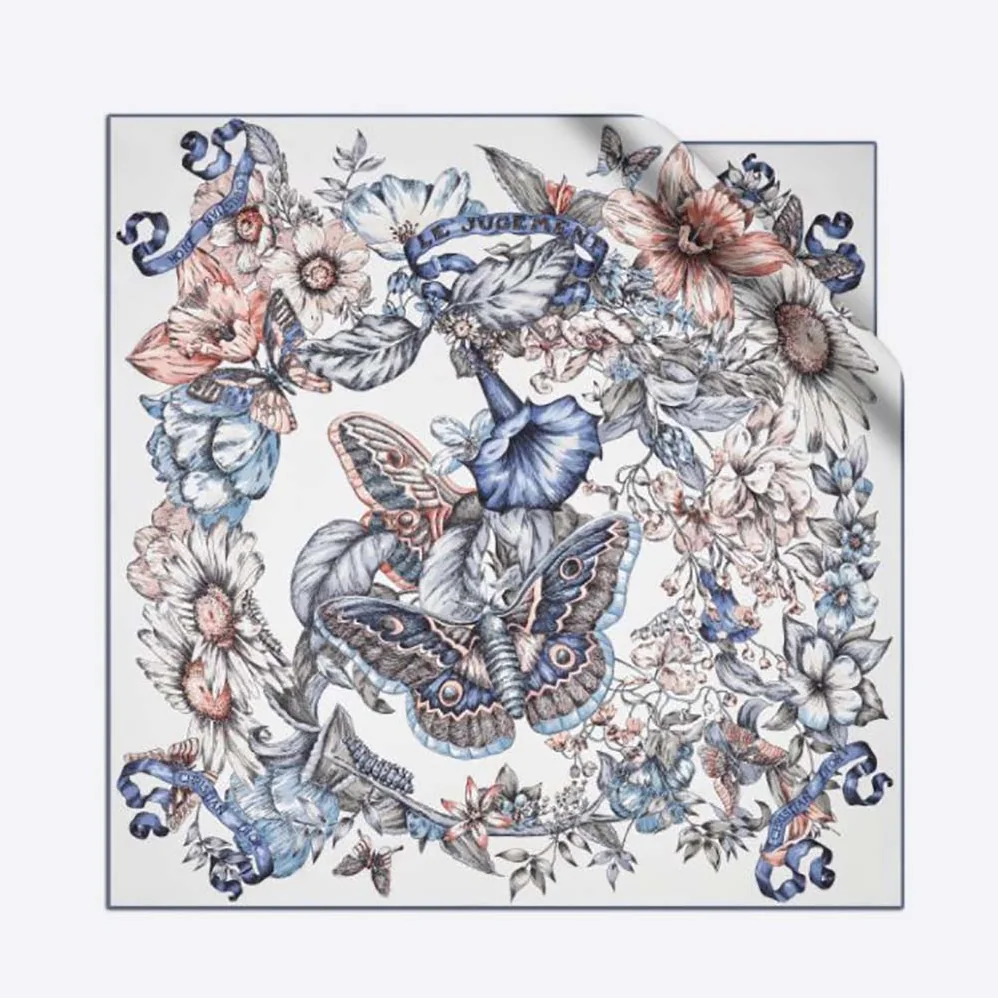 Dior Le Jugement Square Scarf Blue Silk Twill for Women