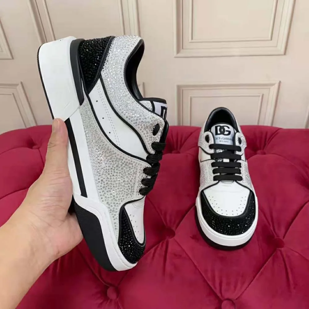 Dolce Gabbana D&G Calfskin New Roma Sneakers with Fusible Rhinestones for Unisex Dolce Gabbana D&G Calfskin New Roma Sneakers with Fusible Rhinestones for Unisex