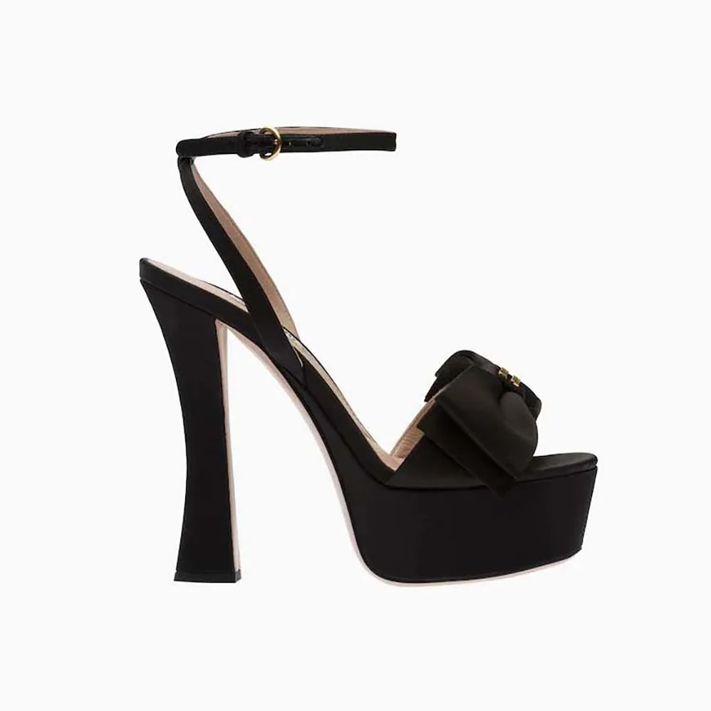 Miu Miu Satin Platform Sandals in 135mm Heel Height for Women in Black