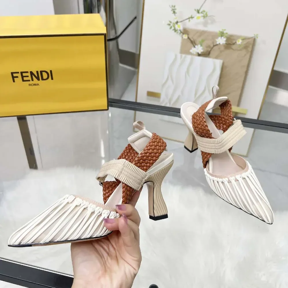 Fendi Colibrì Mesh and Braided Leather High for Women in heeled Slingbacks
