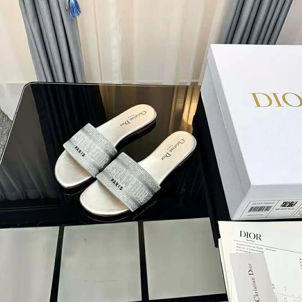 Dior Dway Slide Cotton Metallic Thread Embroidery and Silver for Women in Tone Strass Dior Dway Slide Cotton Metallic Thread Embroidery and Silver for Women in Tone Strass