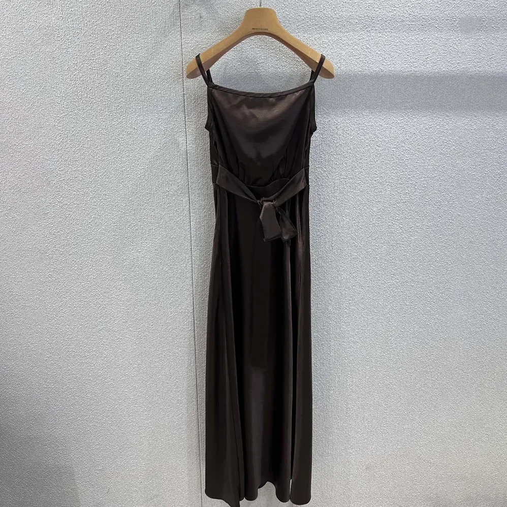 Miu Miu Long Satin Dress for Women in Brown Miu Miu Long Satin Dress for Women in Brown