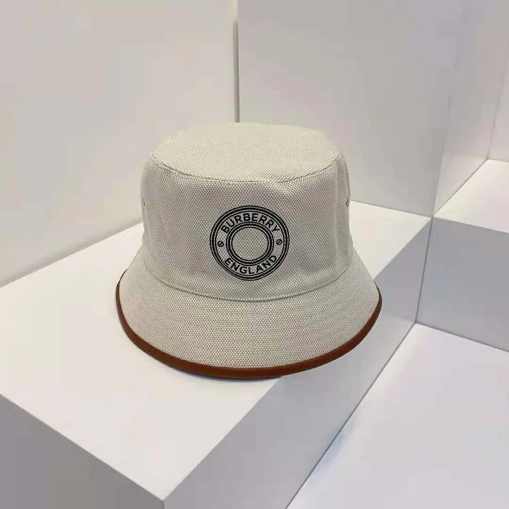 Burberry Leather Trim Logo Graphic Canvas Bucket Hat for Women