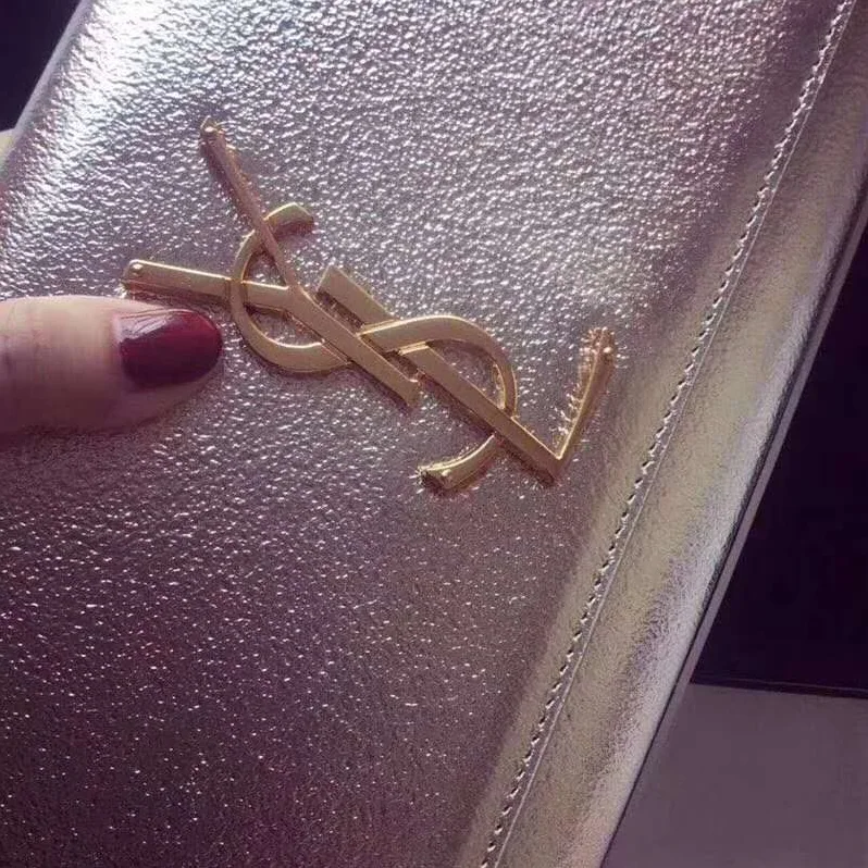 Saint Laurent YSL Kate Clutch Grained Metallic Leather for Women in Silver Saint Laurent YSL Kate Clutch Grained Metallic Leather for Women in Silver