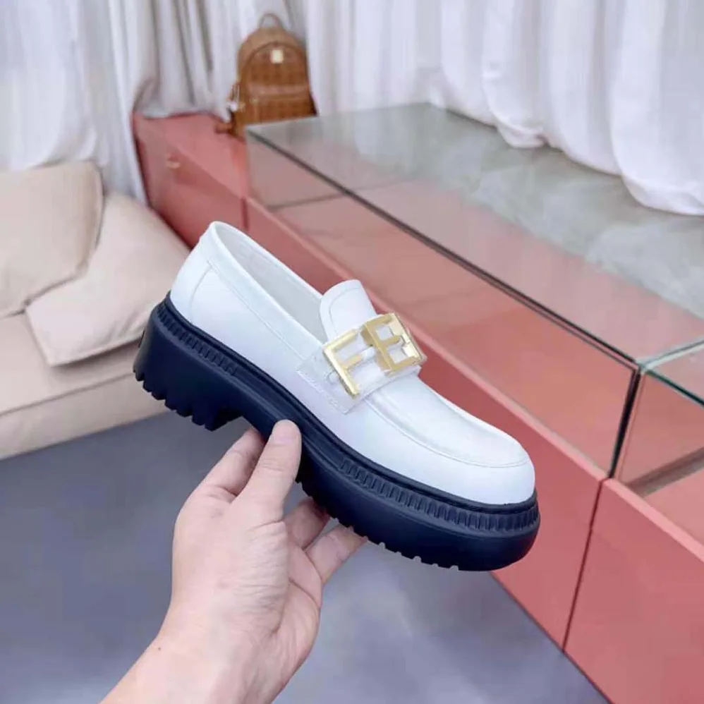 Fendi Fendigraphy White Leather Loafers for Women