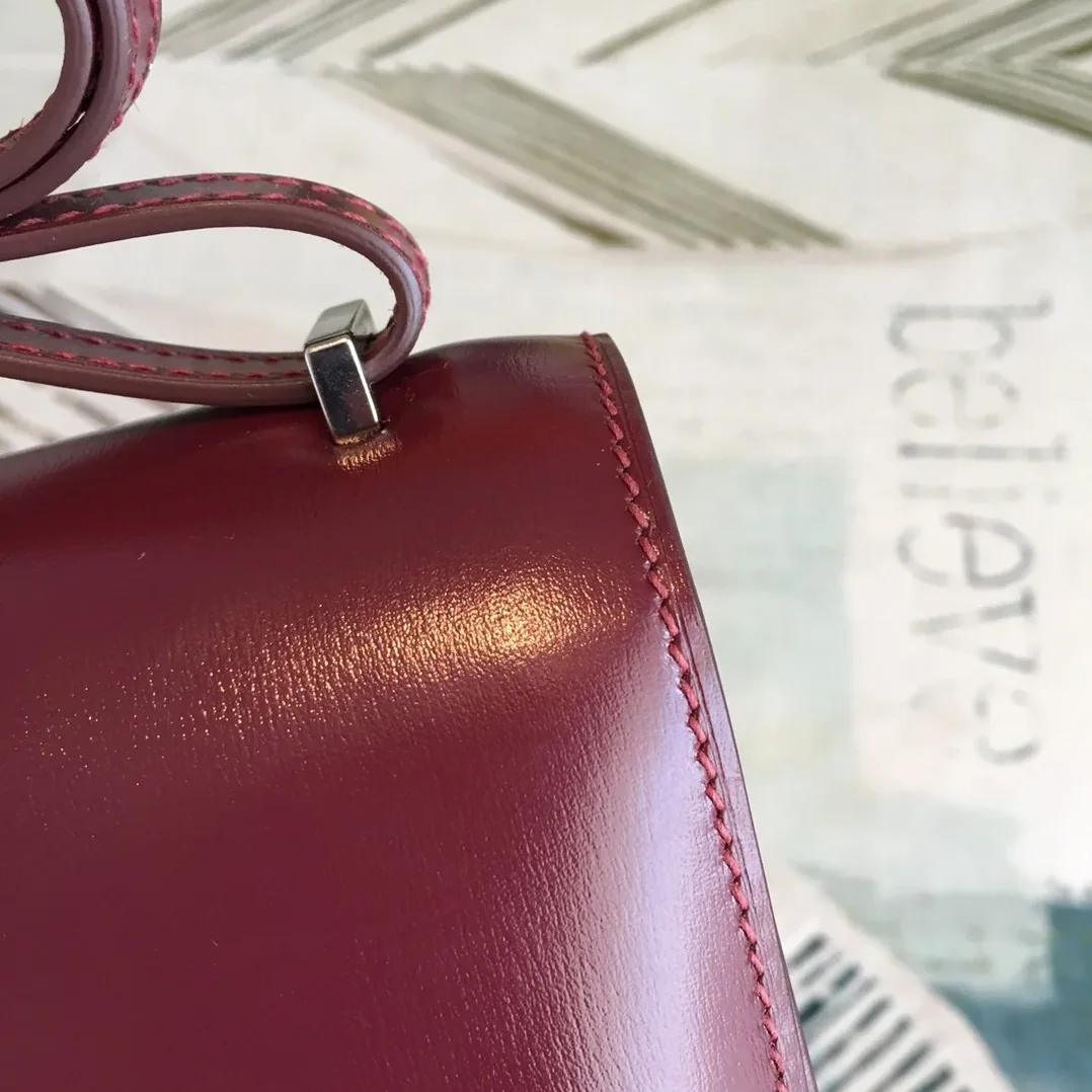 Hermes Constance 18 Crossbody Bag / Burgundy Swift Leather Silver Hardware