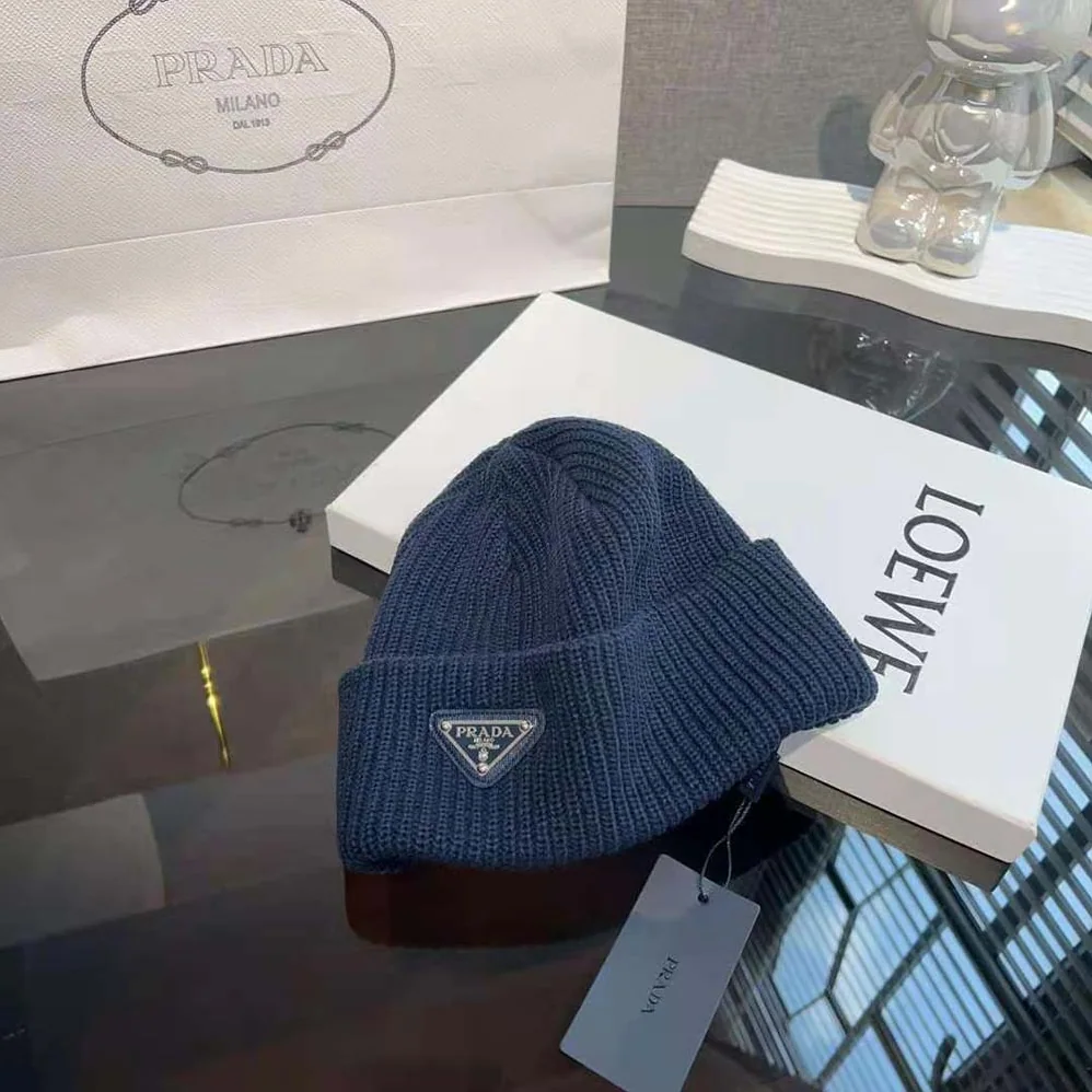 Prada Wool and Cashmere Beanie for Unisex in Navy