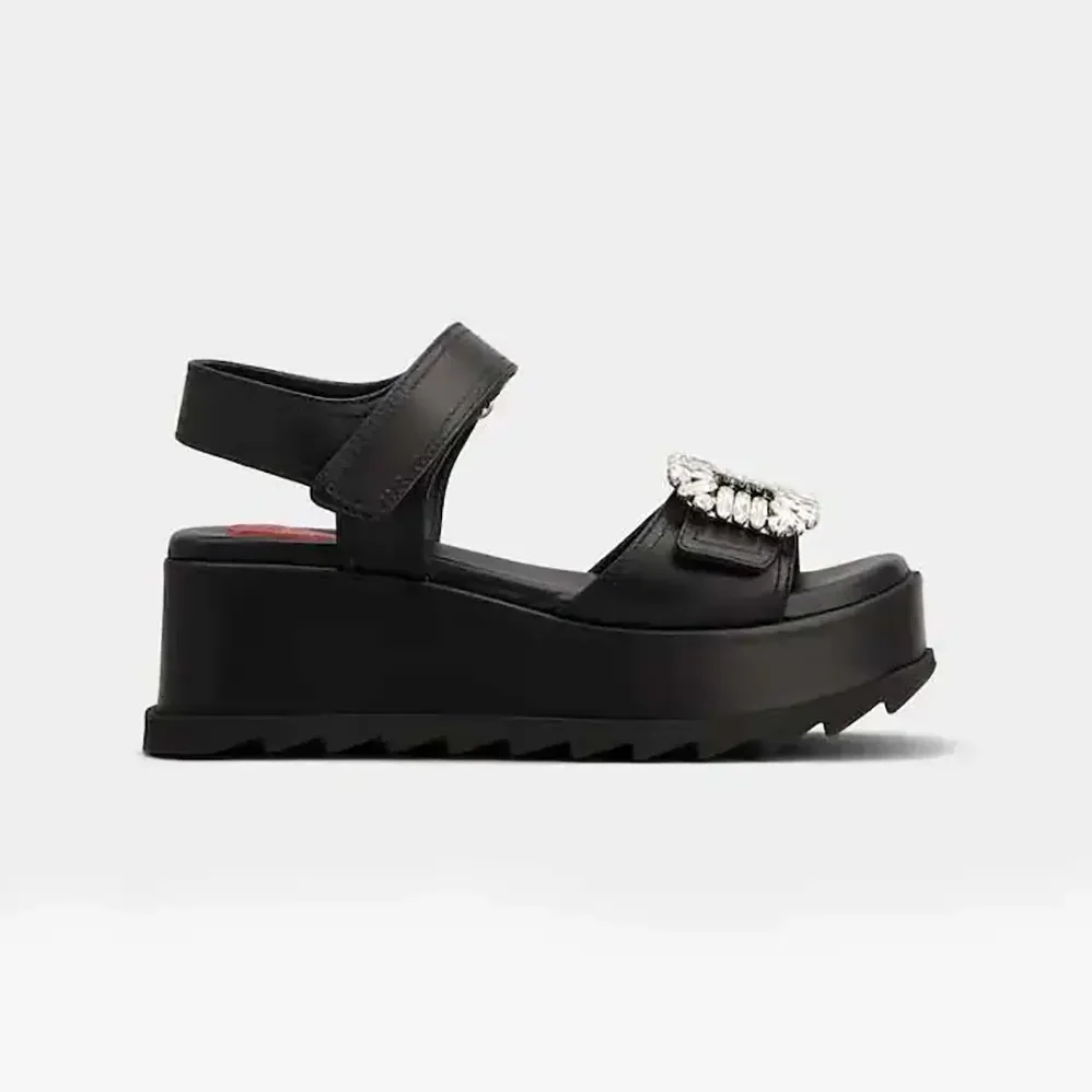 Roger Vivier Slidy Viv' Wedge Sandals in Leather for Women in Black Roger Vivier Slidy Viv' Wedge Sandals in Leather for Women in Black