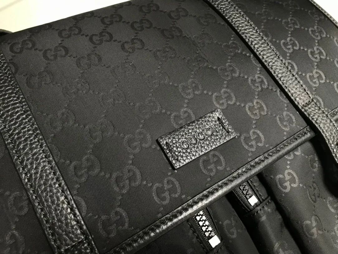 Gucci Shoulder Bag Nylon Shima Black GG Embossed /