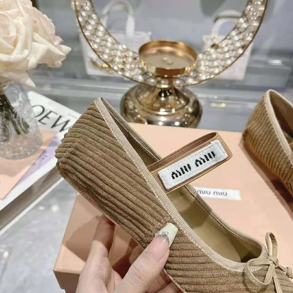 Miu Miu Corduroy Ballerinas with Knit Logo for Women Miu Miu Corduroy Ballerinas with Knit Logo for Women