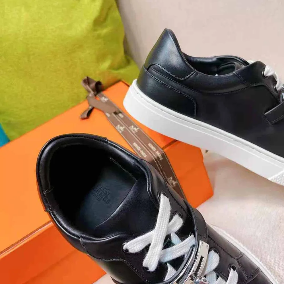 Hermes Day Sneaker in Calfskin with Functional Shiny Black for Women
