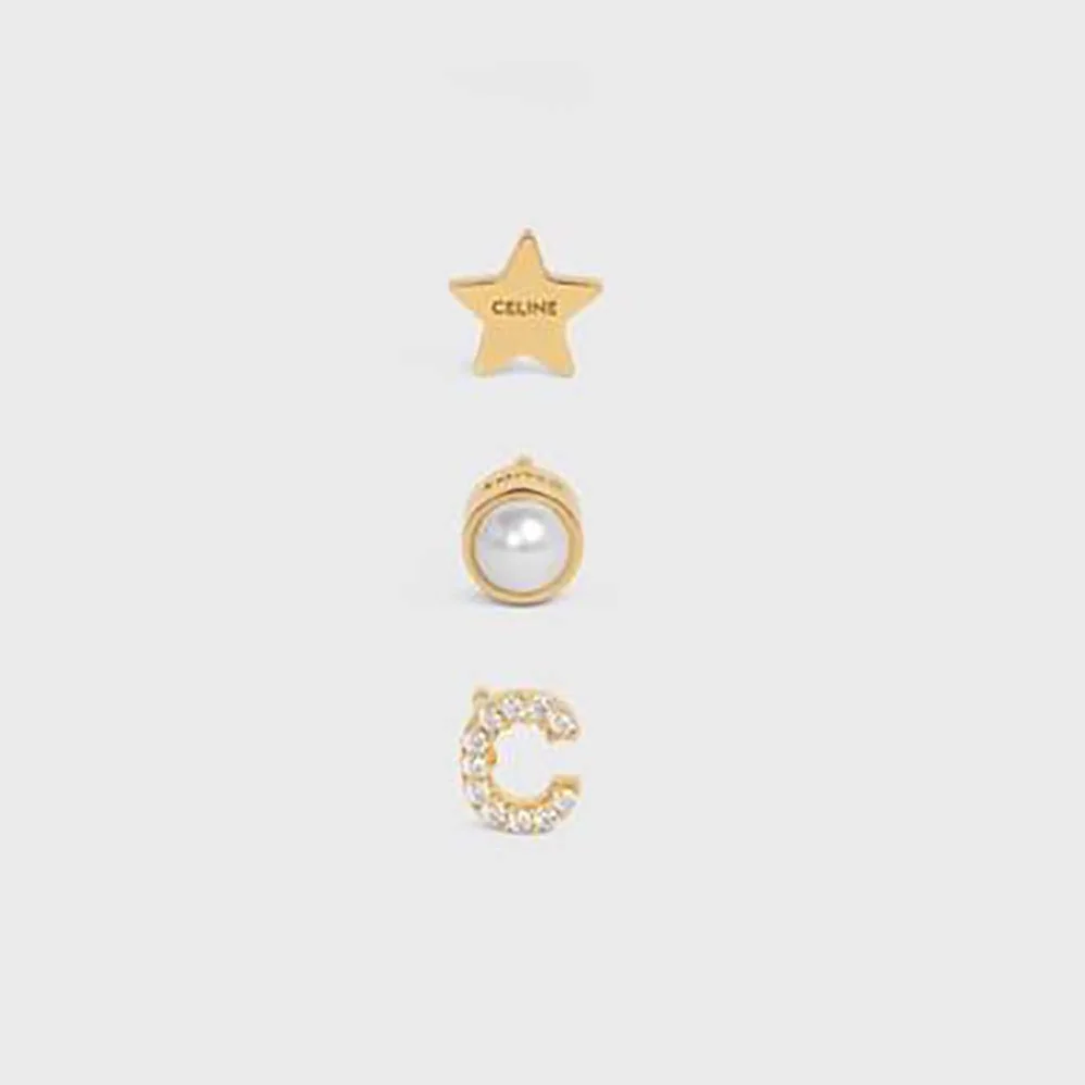 Celine Separables Celestial Set of 3 Studs in Brass with Gold Finish for Women