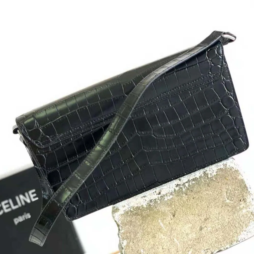 Celine Trapeze Triomphe Bag in Shiny Calfskin for Women in Black Celine Trapeze Triomphe Bag in Shiny Calfskin for Women in Black
