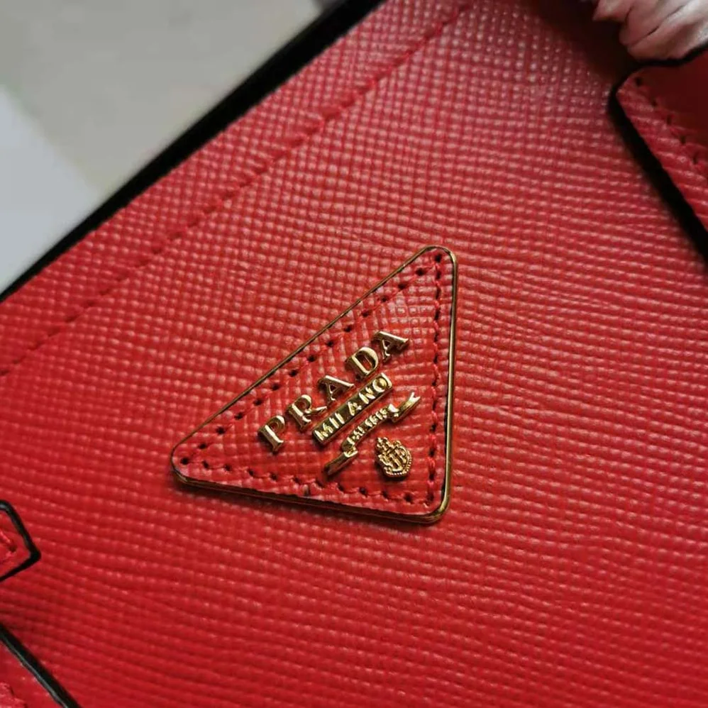 Prada Small Saffiano Leather Double Prada Bag for Women in Red