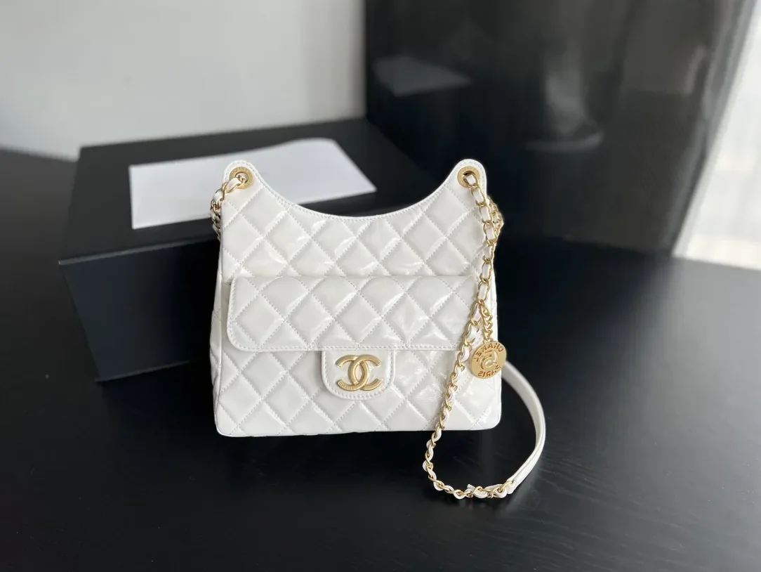 Chanel CC Hobo Medium Bag in White Gold Hardware