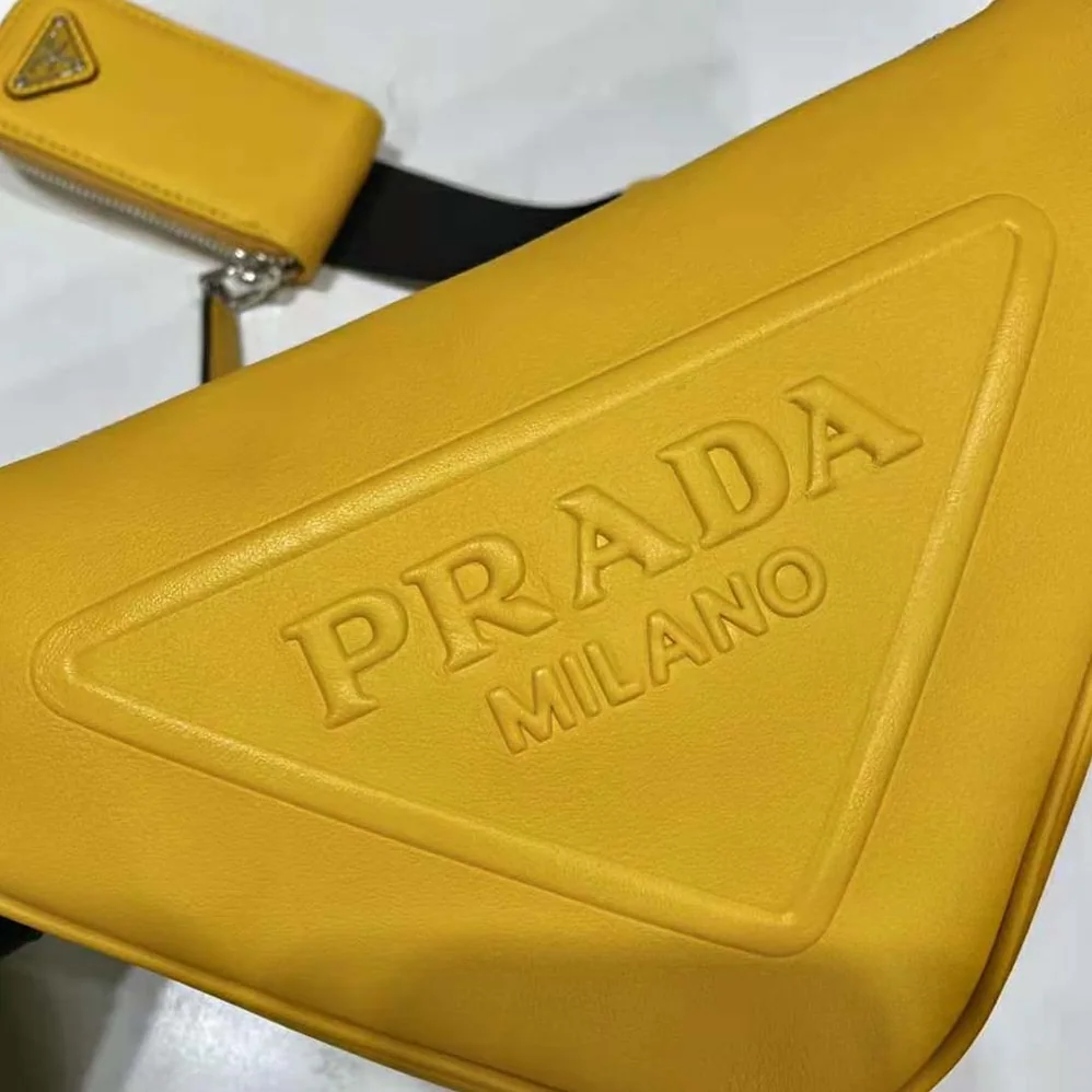 Prada Leather Triangle Shoulder Bag for Women in Yellow Prada Leather Triangle Shoulder Bag for Women in Yellow