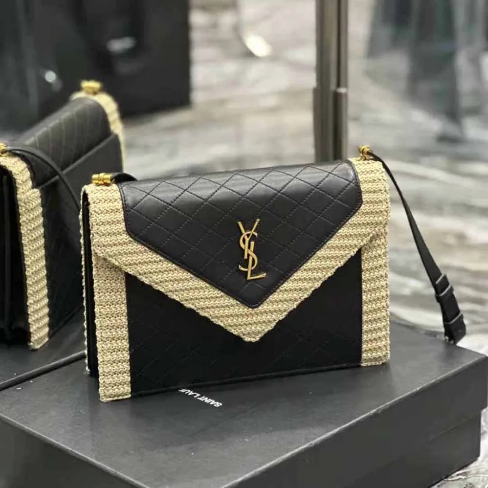 Saint Laurent YSL Gaby Satchel in Quilted Leather and Raffia for Women Saint Laurent YSL Gaby Satchel in Quilted Leather and Raffia for Women