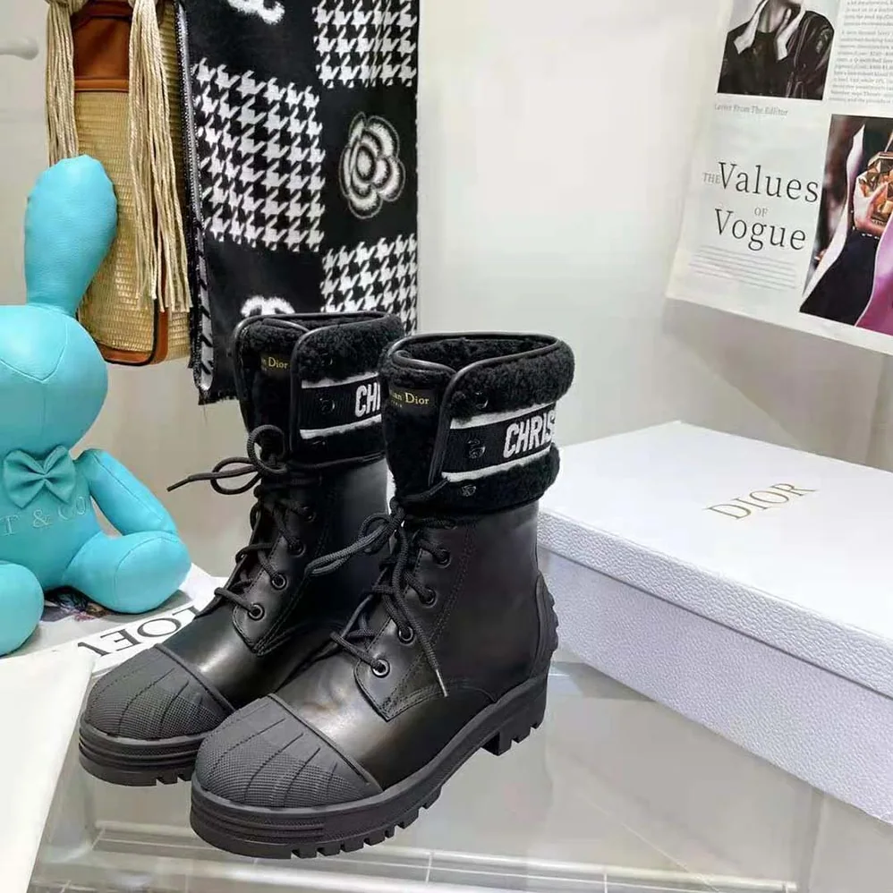 Dior D-Major Ankle Boot Black Calfskin and Lambskin Wool for Women