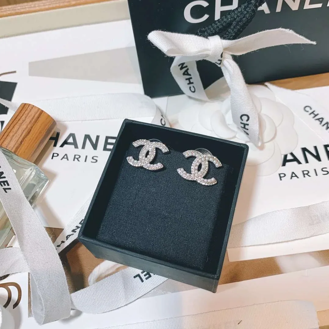 Chanel Rhinestone Double C Earrings Silver Chanel Rhinestone Double C Earrings Silver