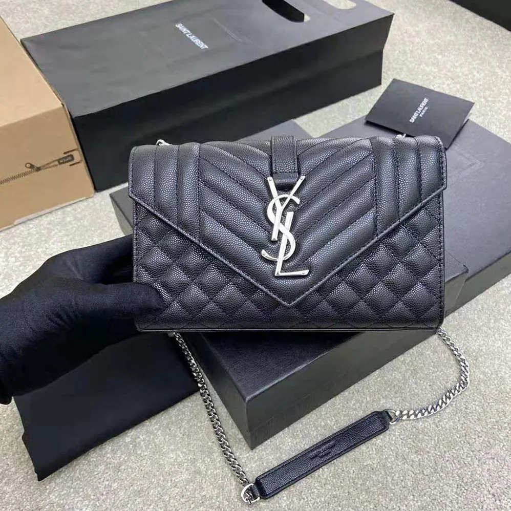 Saint Laurent YSL Envelope Small Bag in Mix Matelasse Grain DE Poudre Embossed Leather for Women