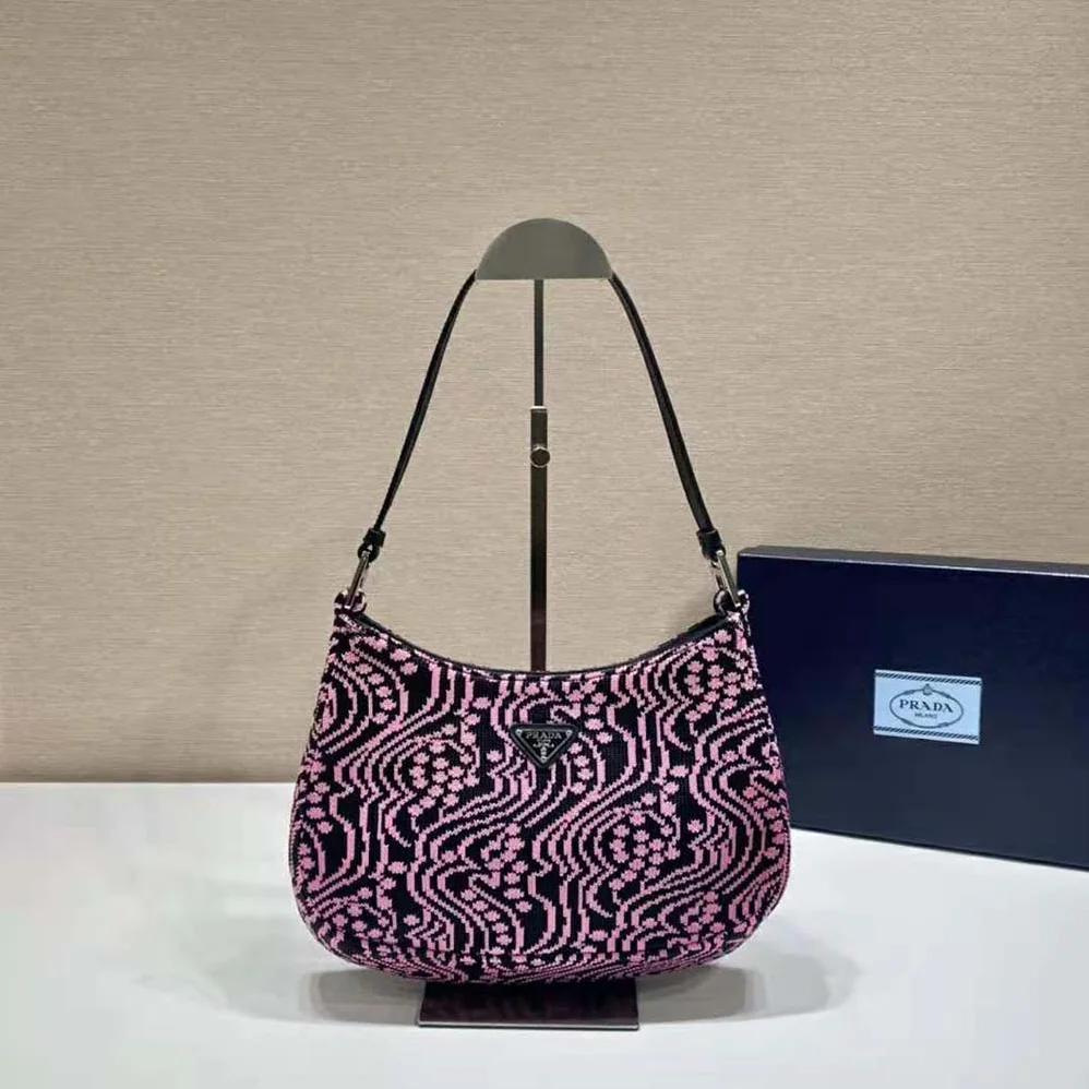 Prada Cleo Jacquard Knit and Leather Bag for Women in Pink