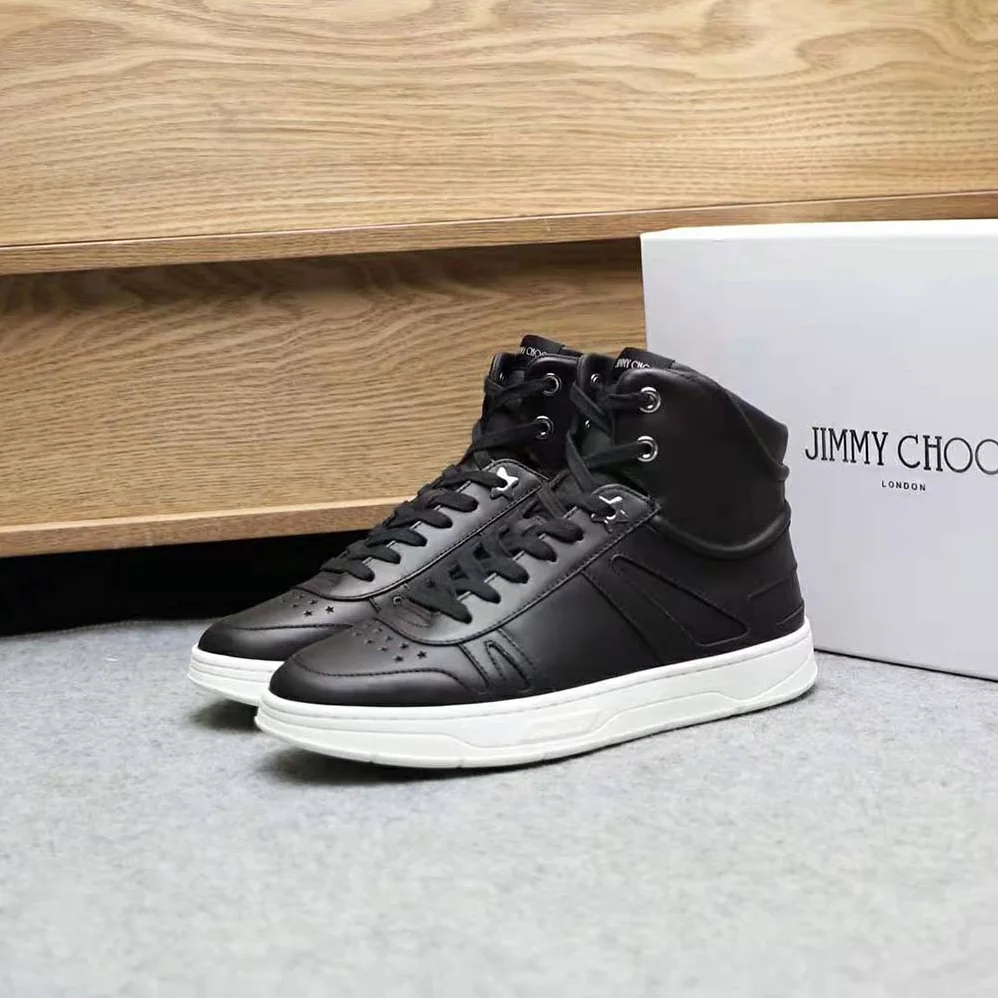 Jimmy Choo Hawaii Hi Top/M Black Calf Leather High Top Trainers for Men