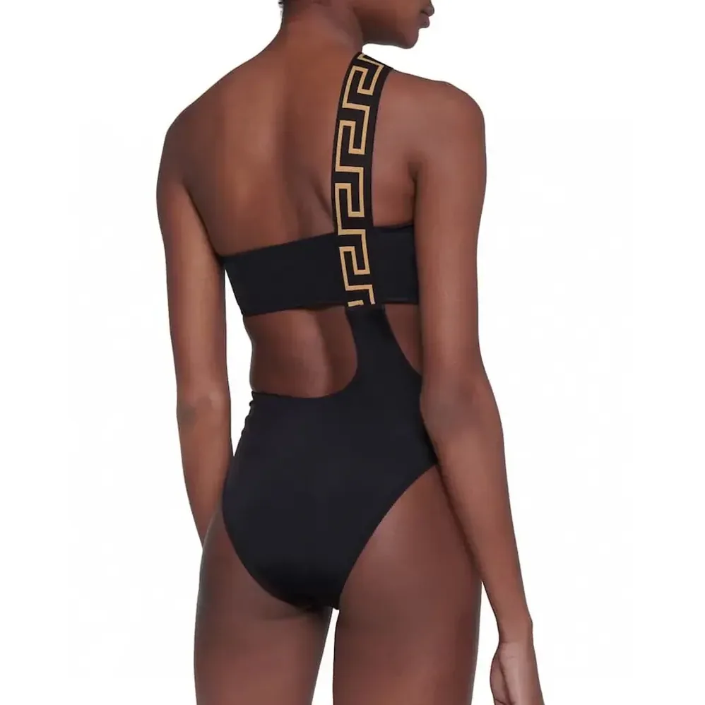 Versace Greca Border One Piece Swimsuit for Women in Black