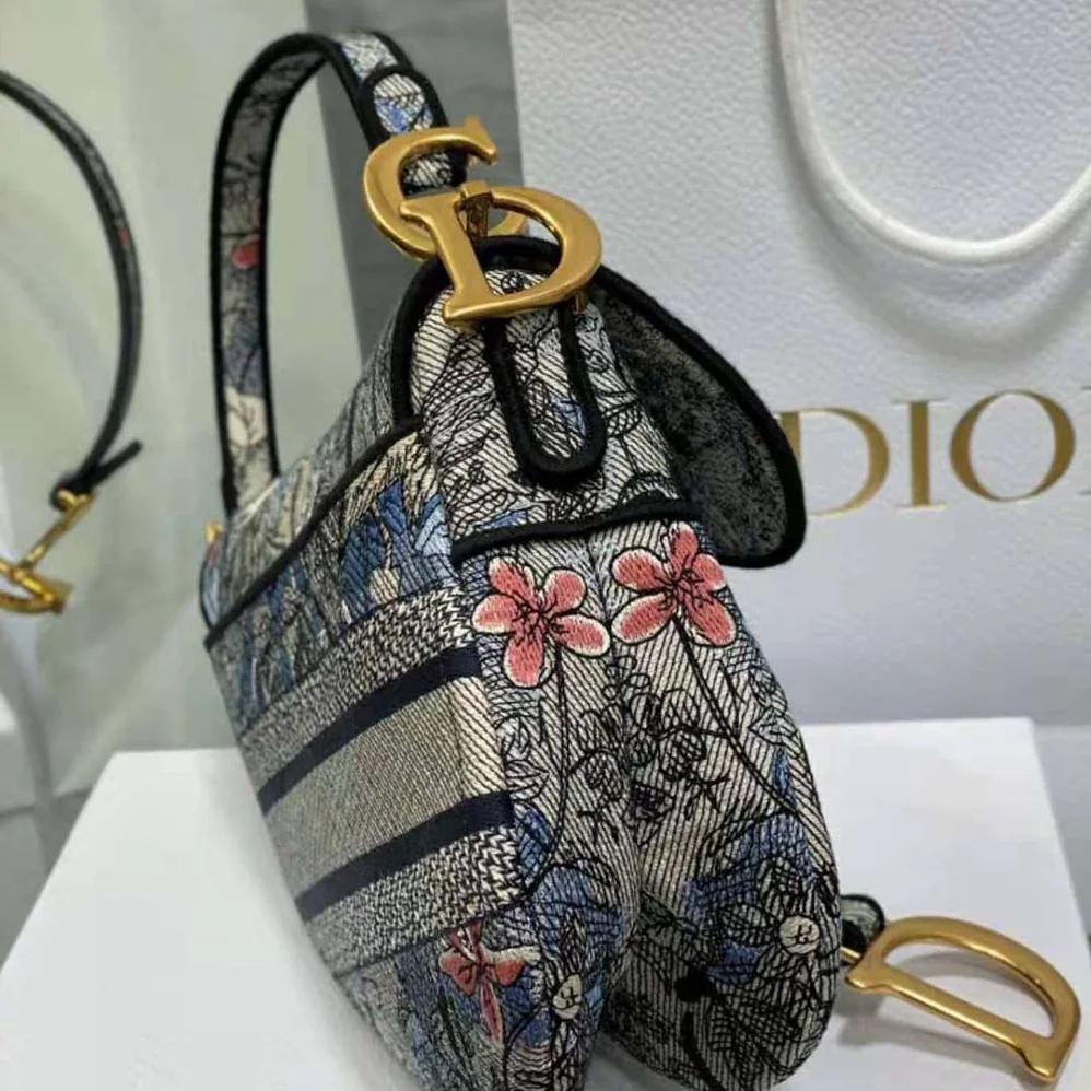 Dior Saddle Bag Denim Multicolor Dior Jardin Magique Embroidery for Women Dior Saddle Bag Denim Multicolor Dior Jardin Magique Embroidery for Women