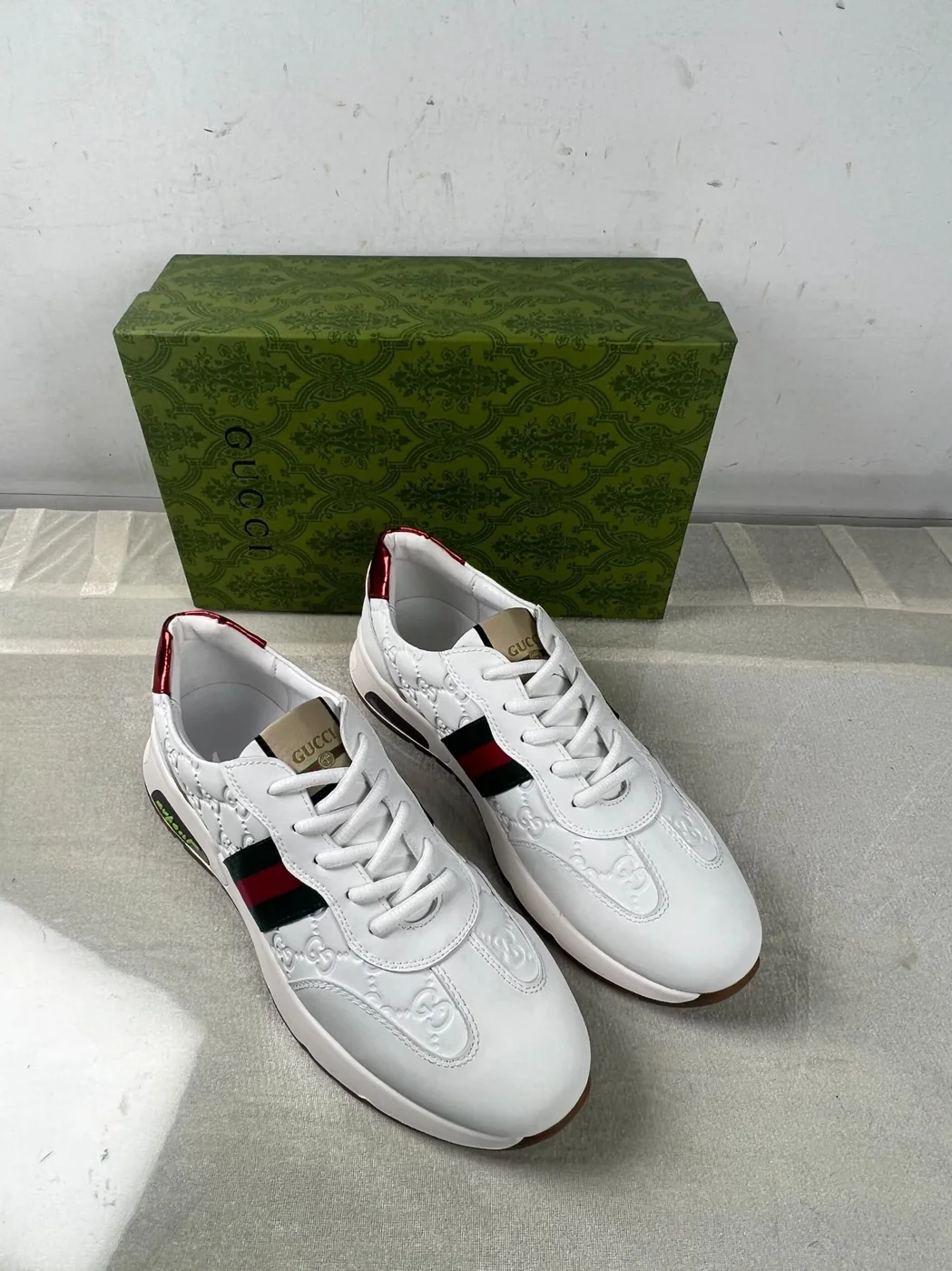 Gucci GG Embossed Sneakers With Web Ketion White for Men